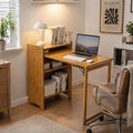 HDDFER Bamboo Folding Desk for Small Spaces,Hidden Desk with Storage Shelf, Foldable Computer Desk for Bedroom Home Office, Mid Century Modern Fold Out Table Writing Table, Brown