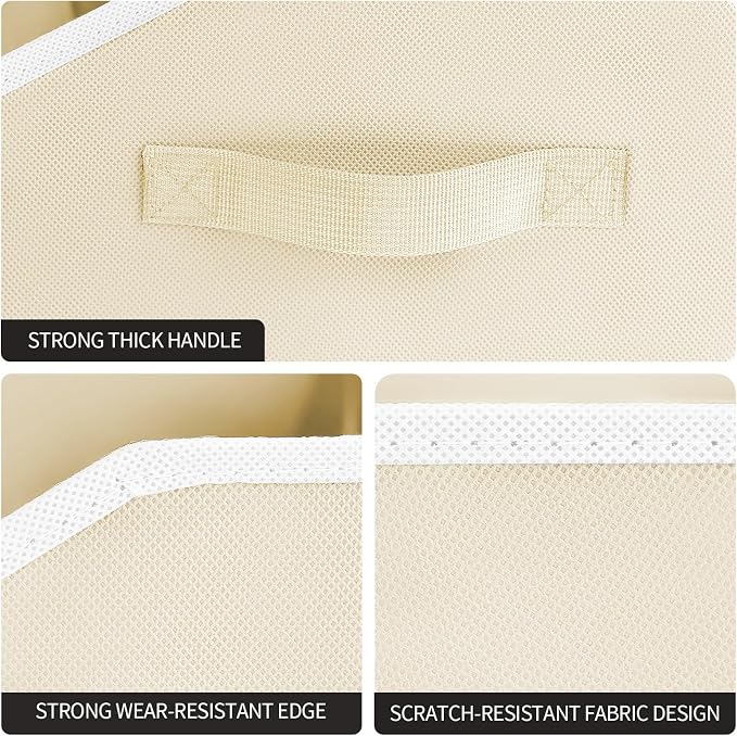 Homsorout Storage Bins for Shelves - Small Trapezoid Closet Shelf Organizer, Fabric Organization Bins with Handles, Storage Baskets for Clothes, Towel, Purse, 4 Pack, Beige