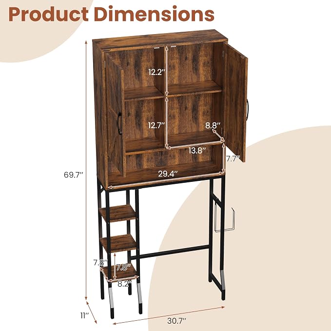 31" Over The Toilet Storage Cabinet with Barn Door,Bathroom Organizers and Storage with Adjustable Shelves, Farmhouse Over Toilet Organizer for Bathroom,Restroom,Laundry,Brown