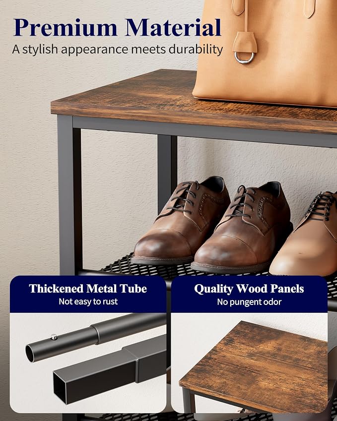 Kitsure Shoe Rack - 4-Tier Shoe Organizer with Wooden Top & Leveling Feet, Easy-Assembly, Rust-Resistant Metal Shoe Shelf for Closet, Entryway, Bedroom, 29.5" x 11.4" x 24.8", Brown