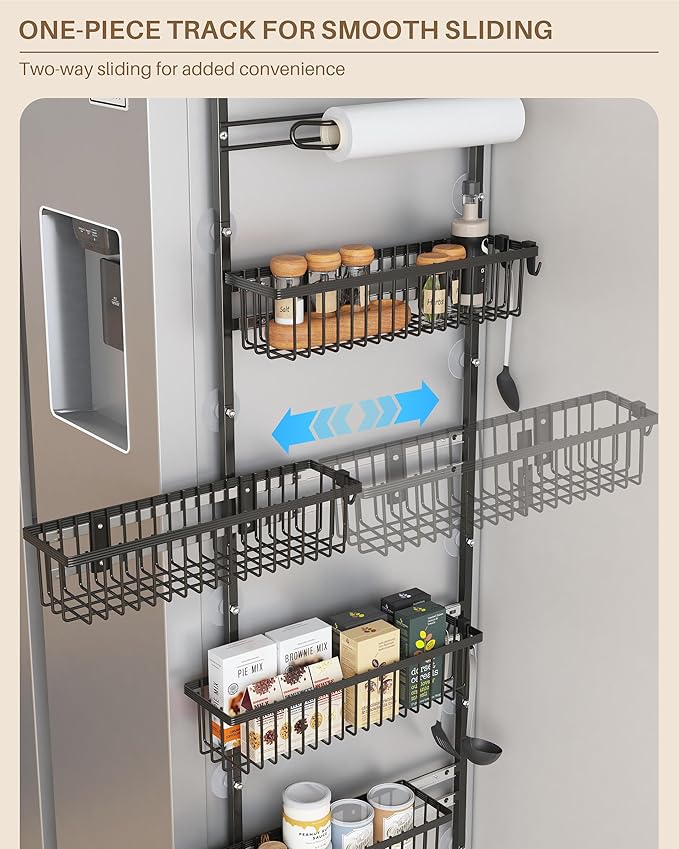 UMDONX 7-Tier Over The Door Storage Rack with Pull-Out Baskets and Sliding Shelves, Suitable for Kitchen, Bathroom, and Laundry Room, Black