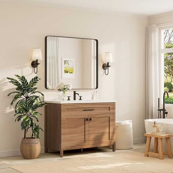 TETOTE Black Framed Mirrors for Bathroom, 42 x 36 Inch Modern Decorative Wall Mounted Rectangle Matte Framed Vanity Mirror (Horizontal/Vertical)