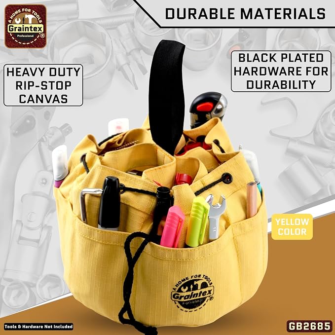 Graintex 18 Pocket Grab Bags Set of 3 Pcs Rip-stop Canvas, Drawstring Closure, Small Parts Organizer Bag, Small Tools, Screws, Parts, Parachute Tool Bag, Parachute Tool Organizer for Essential Items