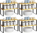 SpaceAid Cabinet Shelf Organizers 8 Pack, Kitchen Counter Rack Shelves Riser, Stackable Expandable Spice Rack, Pantry Cupboard Storage Organization (Black and Natural, Long)