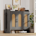 Mericonia Rattan Shoe Storage Cabinet, Farmhouse Shoe Cabinets Storage for Entryway, Boho Wooden Shoe Rack with 3 Doors for Entryway, Hallway (Black, 3 Door)