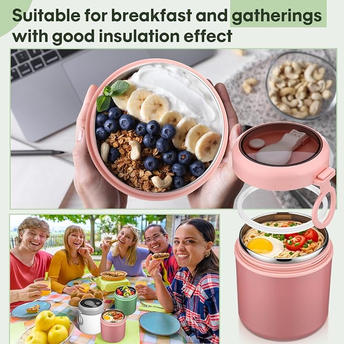Reallnaive 6 Pack Insulated Food Jars with Spoon Stainless Steel thermal cup 18 Oz Vacuum Soup thermal cup for Hot and Cold Food Wide Mouth Lunch Meal Carrier Container for School Office Picnic