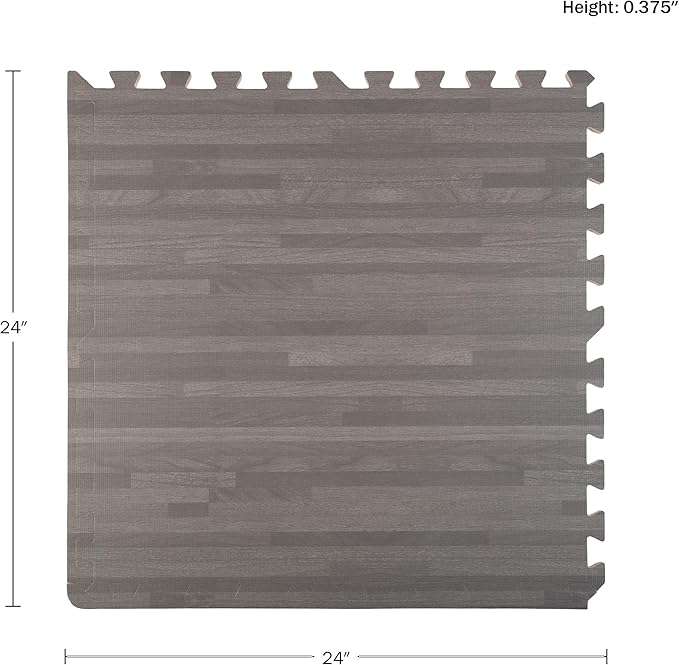 Foam Floor Tiles - 96sqft Wood Grain Interlocking Foam Tiles with Border - Foam Play Mat Playroom or Gym Flooring for Home Gym by Stalwart (Gray)