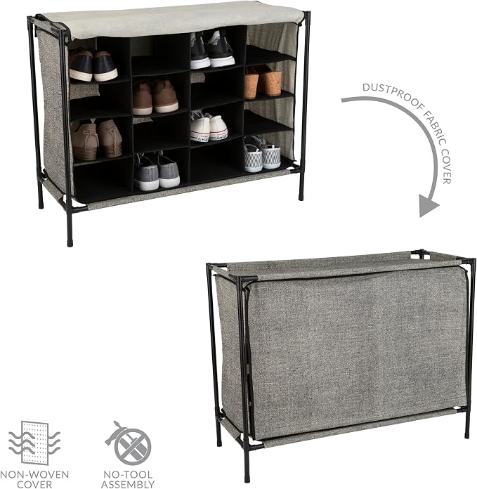 Simplify Shoe Cubby, 16 Compartment, Grey (23200-GREY)