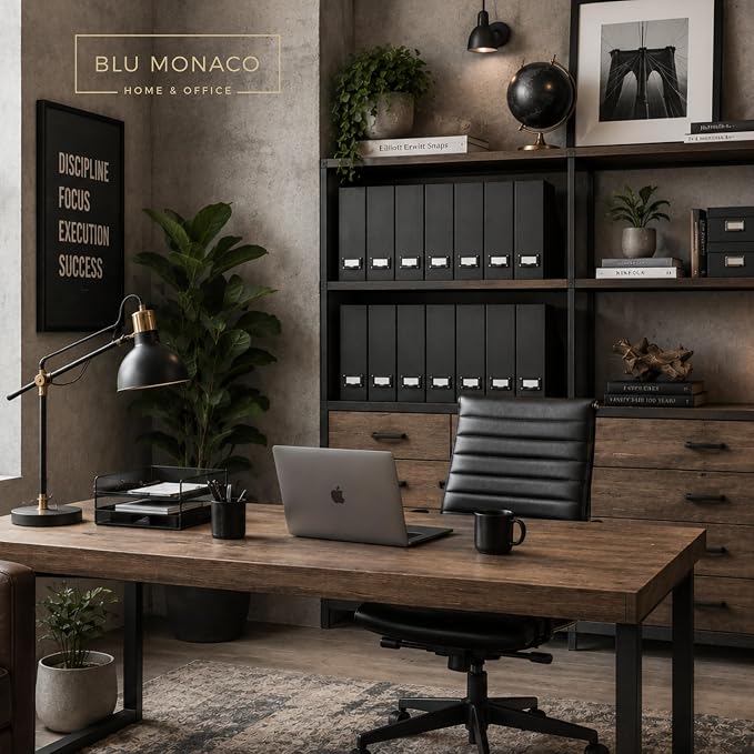 BLU MONACO Foldable Black Magazine File Holder | Set of 6 Cardboard Desk Organizer Boxes | Vertical Magazine File Holder | Standing File Holder | Office Classroom or Home