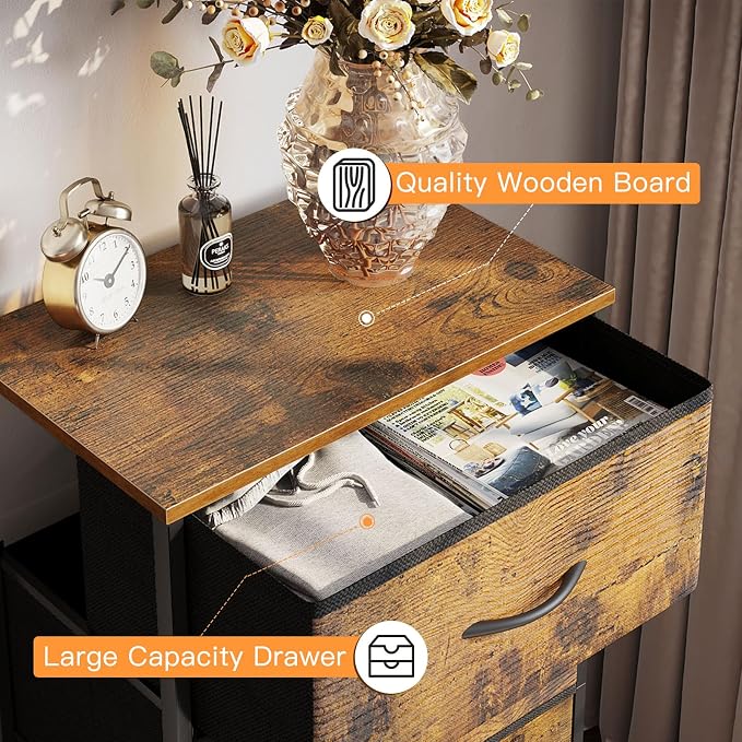 ODK Small Dresser for Bedroom with 4 Storage Drawers, Vintage | Dresser Chest of Fabric Drawers with Sturdy Steel Frame for Small Space, Wood Top
