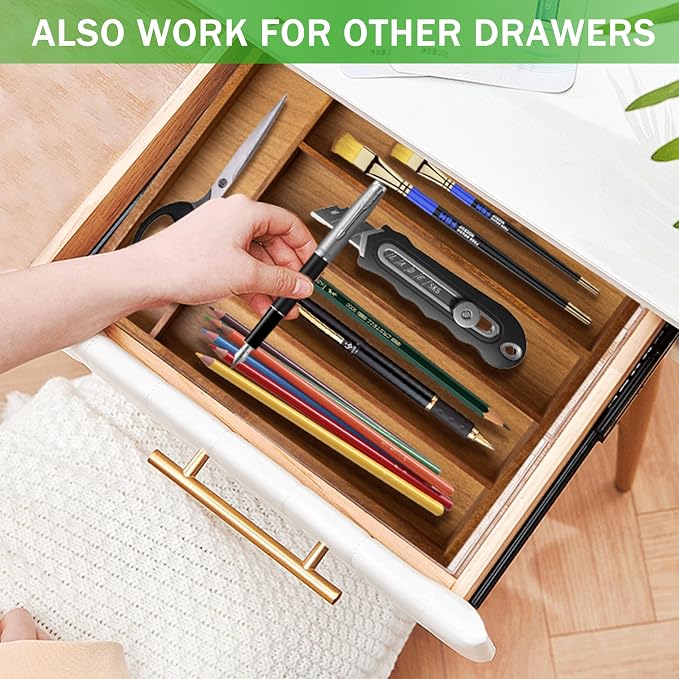 Greenual Acacia Wood Silverware Organizer 10 In Utensil Organizer Silverware Tray for Drawer Cutlery Flatware Organizer for Kitchen 2 Pack