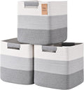 13 Inch Storage Cubes, 3 Pack Cube Storage Bins for Organizing, Cotton Rope Woven Baskets for Shelves, Bathroom, Kids Room, Closets, Baby Nursery