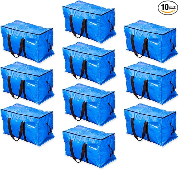 Blue Moving Bags Heavy Duty Extra Large Storage Bags with Zipper and Handles, Moving Supplies Moving Storage Bags, 23 Gallon Capacity, 10 Pack
