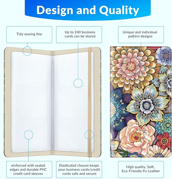Pu leather business card organizer， 240 Capacity business card holder organizer，Credit card holder for women and men