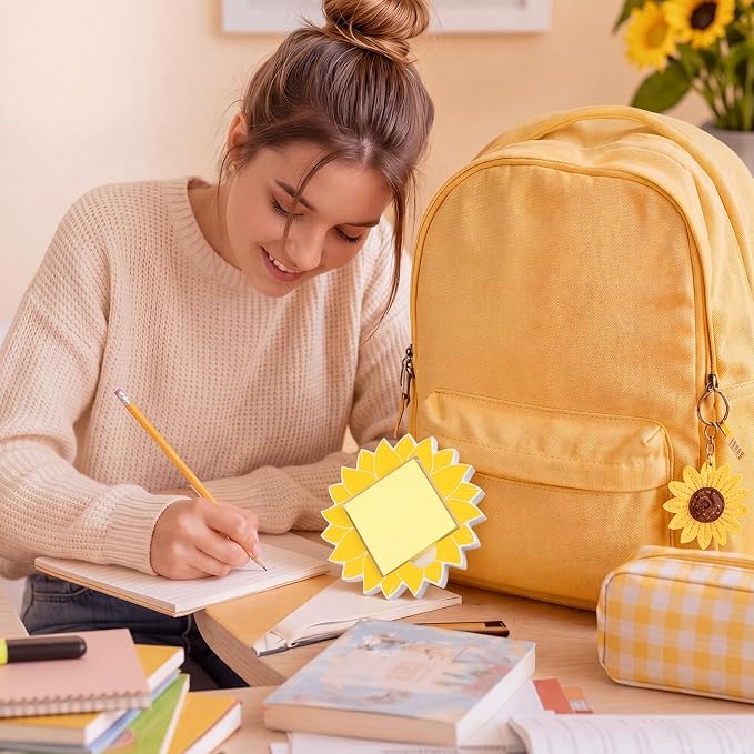 Sunflower Sticky Note Holder Large Wood Notepad Dispenser 3 x 3 Sticky Notes Organizer Cute Self Stick Memo Pad Holder for Desk Back to School Gift Sunflower Office Decor, No Pads Included