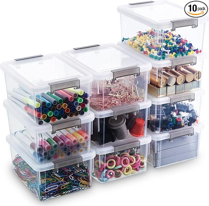 Citylife 10Packs 1.3Qt Small Storage Bins with Lids,Stackable Clear | Plastic Containers for Beads, Buttons, Sewing Supplies, Office Supplies and Small Toys