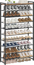 10 Tier Shoe Rack Organizer for 40-50 Pairs, Tall Metal Shoe Storage Shelf with Wood Top, Adjustable Boot Space, Narrow Design for Entryway Closet,Rustic Brown and Black