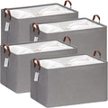 Hinwo 70L Extra Large Storage Bins, 4-Pack Closet Organizers and Storage, Foldable Clothes Storage Baskets with Handles, Containers for Clothing, Blanket, Comforters, Toys, Bedding (Gray)