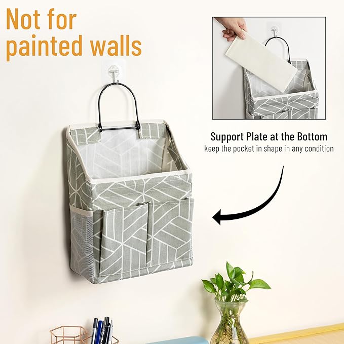 2pcs Wall Hanging Storage Bag, Small Door Closet Linen Fabric Pockets Organizer, Waterproof Multi Functional for Living Room Bedroom Bathroom Kitchen RV Camper with Hooks Pattern Grey