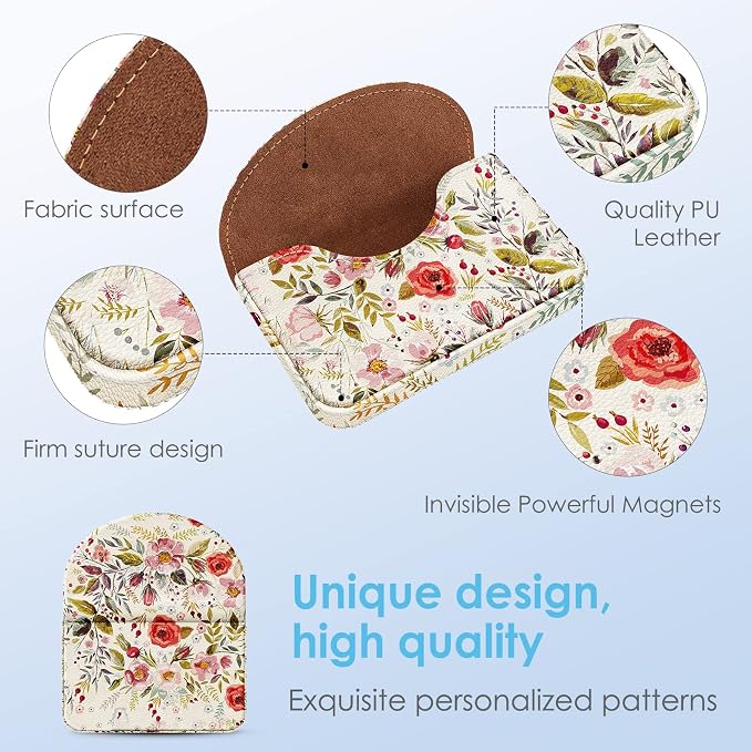 Business Card Holder，PU Leather Business Card Case Color Printing Pattern Card Holder Wallet，Pockets Magnetic Credit Card Holders for Men and Women，Vintage Flowers