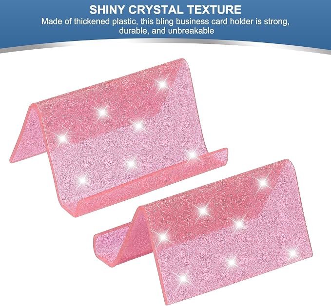 PATIKIL Business Card Holder for Desk, Acrylic Business Card Holders Shine Card Stand Organizer Cards Display for Office Exhibition, Pink