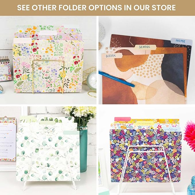 bloom daily planners Decorative File Folders - Set of 12 Letter Size (8.5” x 11”) Organizers, 1/3 Cut Tabs - Aesthetic Folders for School & Office - Gold Foil Florals