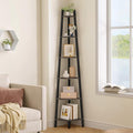 Hoctieon Corner Shelf, 6-Tier Corner Bookshelf, Rustic Ladder Shelf, Industrial Display Stand for Living Room, Kitchen, Home Office, Balcony, Small Space, Metal Frame, Grey