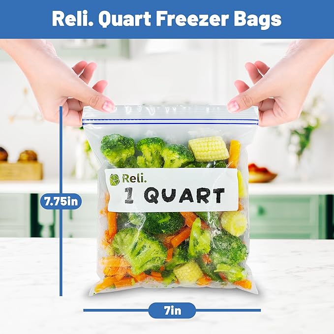 Reli. Quart Freezer Bags (350 Count) 7x7.75 inch, Freezer Bags Quart Size | 1Qt Double Zipper, Press to Seal, Write On Label | Food Storage for Freezing Bulk | Clear
