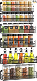 Wall Mounted Spice Rack Organizer, Pantry Door Organizer & Hanging Storage Baskets, Metal Spice Shelf for Kitchen Cabinet, 3 Depth Sizes Hold Large Jars to Nail Polish Bottles, 6 Pack