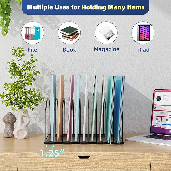 Simple Trending 9 Section Metal File Sorter Organizer, Black | Vertical Layout, Multi-Functional, Metal File Rack for Desk Home Office, 13.25"D x 8.25"W x 7.5"H
