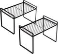 Shantton 2pk Kitchen Cabinet Shelf Counter Organizer Rack Pantry Storage Bathroom Bedroom Office Table Desk Space Saving Steel Frame Stackable Rust Resistant Non Slip Black-Tall-L13in W8.3in H9.5in