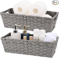 2-Pack Plastic Wicker Toilet Paper Baskets, 15.75"x6.75"x4.75", Grey | Versatile woven bins for bathroom, toilet tank, shelf organization, and home decor.