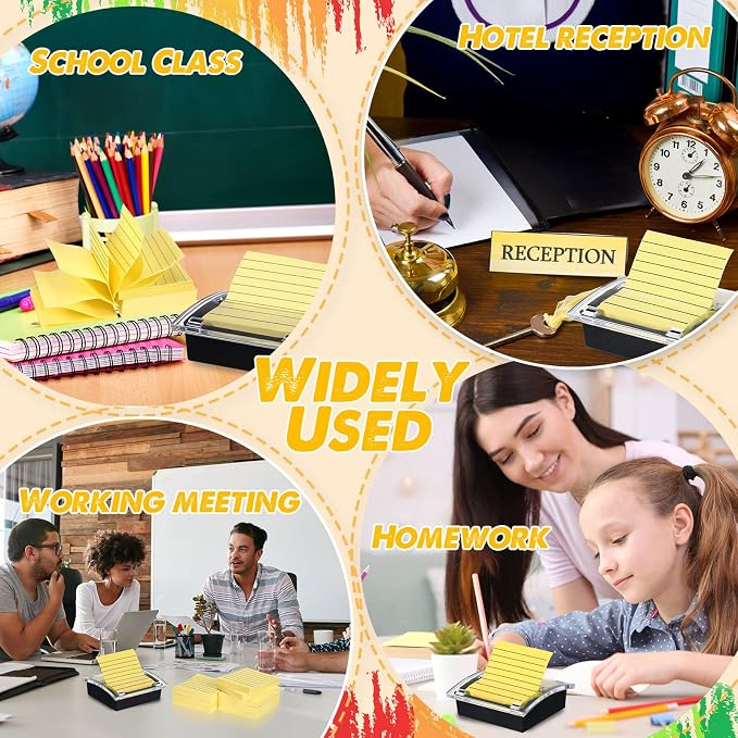 Thenshop 10 Pads Pop up Sticky Notes with 1 Pack Pop up Note Dispenser Note Holder Black Base Clear Top Self Stick Memo Ruled Adhesive Notes 3x3 Ruled Memo Pads Refills 100 Sheet/pad