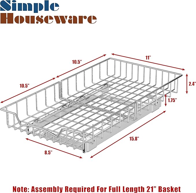 SIMPLE HOUSEWARE Under Cabinet Pull Out Sliding Shelf Drawer Organizer, 21" D x 11" W