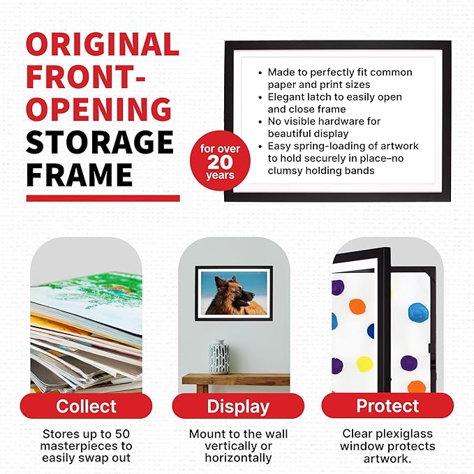 Dynamic Frames Li’l Davinci Front-Open 2-Pack Kids Art Frames, Wooden Frames for 12x18 Artwork, Prints & Certificates, Store up to 50 per Frame, 14.75 x 20.75 Outer Dimensions, Black