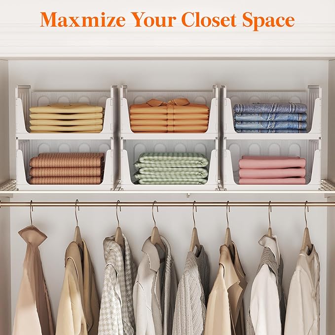 Lifewit 16 Pack Stackable Closet Organizers and Storage Basket for Clothes, Plastic Sweater Storage Bins for Wardrobe, Multifunctional Pants Organizer for RV, Pantry, Bathroom, Kitchen, Dorm, 24L