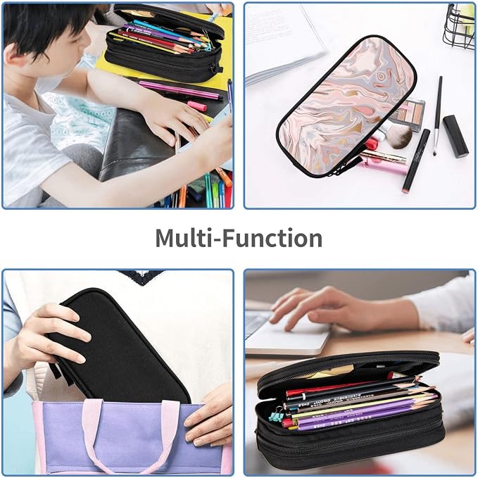 Perinsto Liquid Marble Texture Pencil Case Big Capacity Multi Compartment Stationery Box Pencil Pouch Holder Desk Organizer For School Office Home