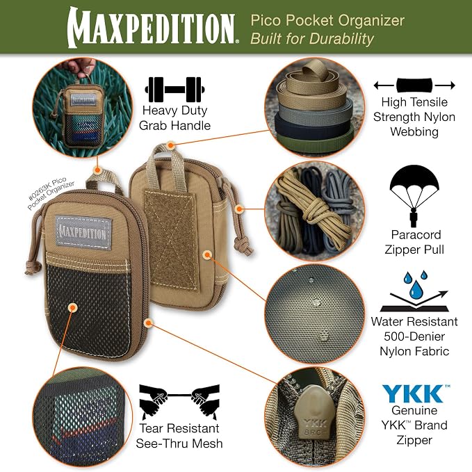 MAXPEDITION Pico Pocket Organizer, Ultra Compact EDC Gear Pouch, Tactical Utility Pouch for Everyday Carry, Tools, Gadgets, Outdoor First-Aid Kit, Survival