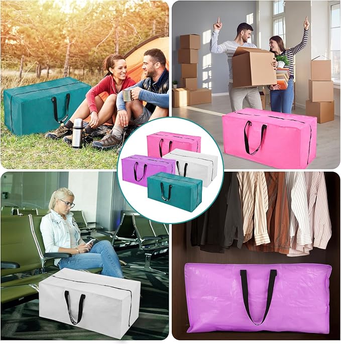 Pink Moving Bags - 20 Pack Extra Large Heavy Duty Storage Bags With Zipper & Reinforce Handles | 29x14x13 Inch Moving Tote Bags Bulk For Clothing, Shoes, Travel