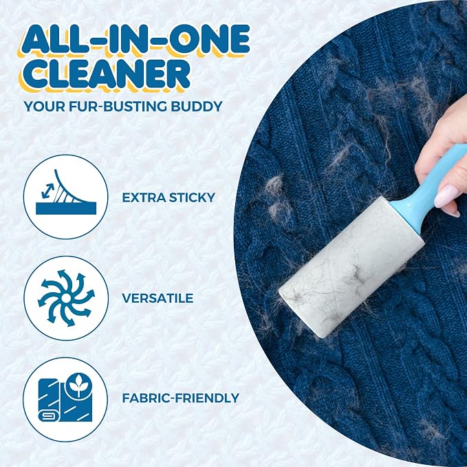 SunGrow Pet Lint Rollers for Dogs and Cats, Extra Sticky Adhesive, 2 Portable Fur/Hair Animal Hair Lifter for Clothes, Furniture, Carpet, Easy to Tear Dust Cleaner Brush, Blue Handle, 8” x 2”