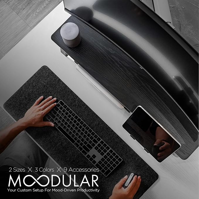 ULTRARM Moodular Wooden Monitor Stand Desk Organizer, Standard 33.4" Black | Customizable Organized Workspace, Aluminum Slide Rails, 10 Add-Ons Sold Separately: Storage Drawer, Tablet, Phone & More