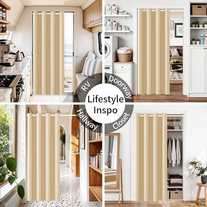 Vatge Doorway Curtains with Rod and Magnetic Closure, Door Curtains for Doorways, 80 Inch Drapes for Closet Door/Living Room/Laundry/Pantry, 1 Panel, W42 x L80, Beige