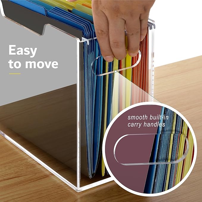 DINGHUO Acrylic File Folder Organizer, Hanging File Organizer Box, File Holder with Handles for Letter Size, Clear File Box Desktop Folder Storage for Office Home Work -1 Pack