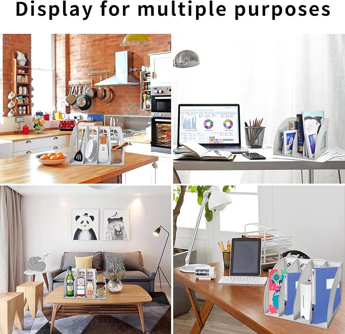 A4 File Holder Magazine File Folder Desk Organizer, 4 Vertical Compartments Bookshelf Document Divider Paper Box Bookends for Office Home Organization and Storage Racks