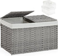 SETVSON Storage Basket with Lid Rattan Storage Basket with 2 Separate Lid, 27.8 Gallon (105 L) 25.2 * 15.4 * 16.1 Inches Woven Wicker Baskets with 2 Liners and Handles for Bedroom Laundry-Gray