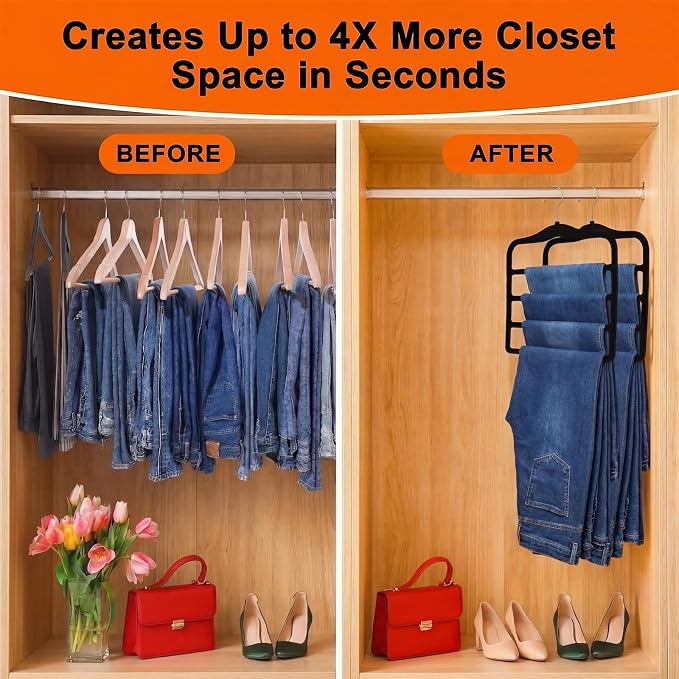 2-Pack Velvet Pants Hangers - Space Saving Multi-Layer Non-Slip Closet Organizers for Jeans, Trousers & Scarves - Ideal Dorm Room Storage Solution for Small Spaces