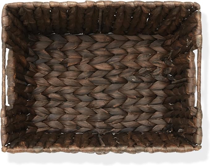 Casafield Set of 4 Water Hyacinth Storage Baskets with Handles - Espresso Brown, Woven Storage Bins for Shelves, Blankets, Laundry Organization