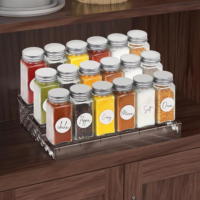 Simple Houseware Spice Jars 4-oz Square Glass Bottles, 12 Pack | 4 Ounce, with Shaker Lids, Funnel and Labels for Seasoning & Storage