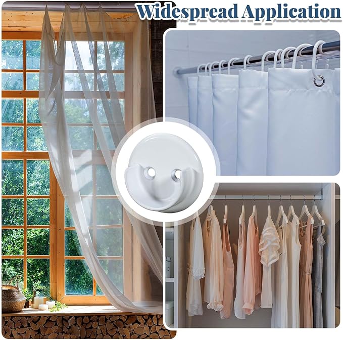 Yaocom 2 Pairs Matte White Metal Closet Rod Bracket Set Heavy Duty Closet Pole Socket Accept 1-3/8 Diameter with Screw on Attachment for Wardrobes Shelf