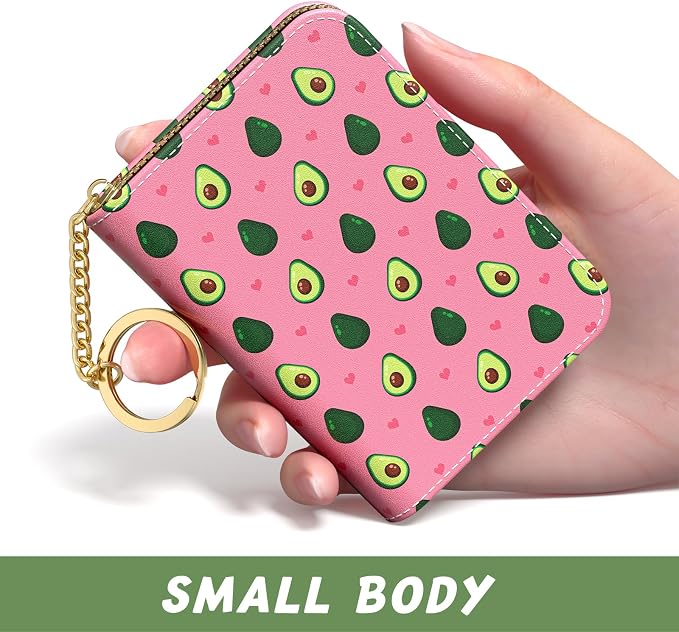 Aiawoxc Credit Card Holder, Small RFID Wallet Slim Leather Card Organizer Case with Zipper and Keychain, Avocados